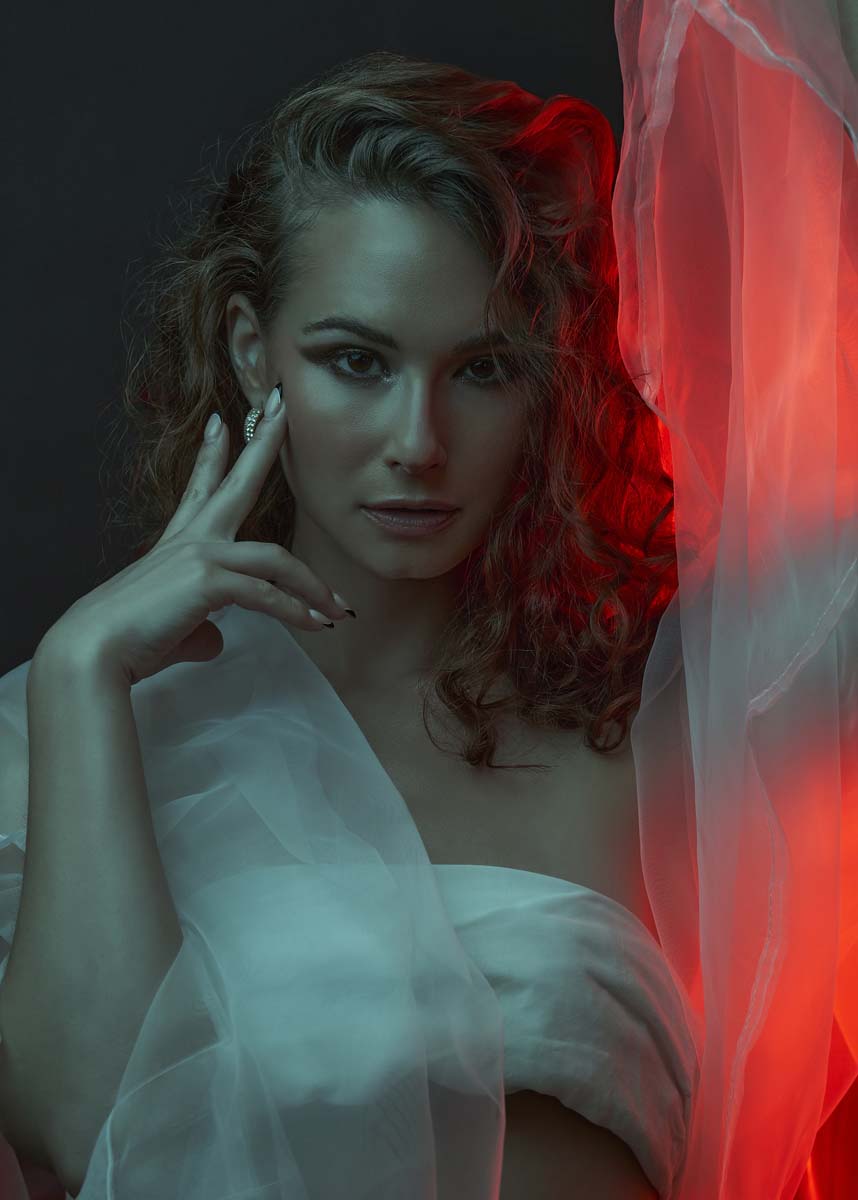 Woman curly hair sheer fabric fashion beauty fine art NYC